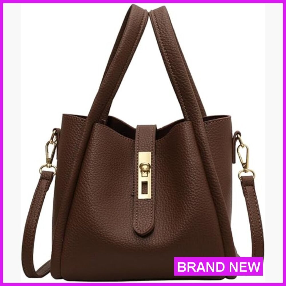 Faux Leather Crossbody Bucket Bag Vintage Shoulder Purse Small Handbag